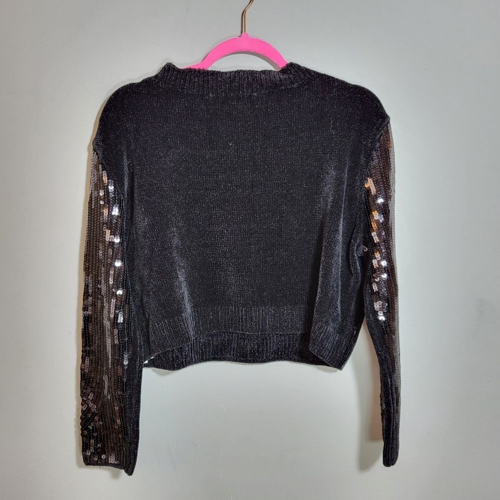 ZARA NWOT Sequins Black Top | Size M | Cropped | Plush Knit Back | Long Sleeve - Picture 2 of 11